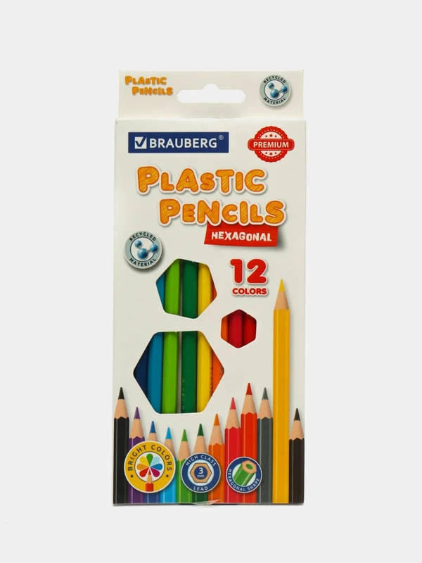Карандаши цветные пластиковые BRAUBERG PREMIUM, 12 цветов