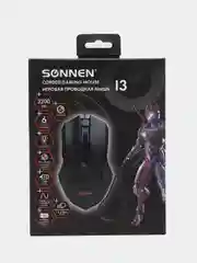 Мышь проводная игровая SONNEN I3, 6 кнопок, 800-3200 dpi, LED-подсветка, черная,513523