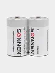 Батарейки КОМПЛЕКТ 2 шт, SONNEN Alkaline,  D (LR20, 13А), алкалиновые, блистер, 451091