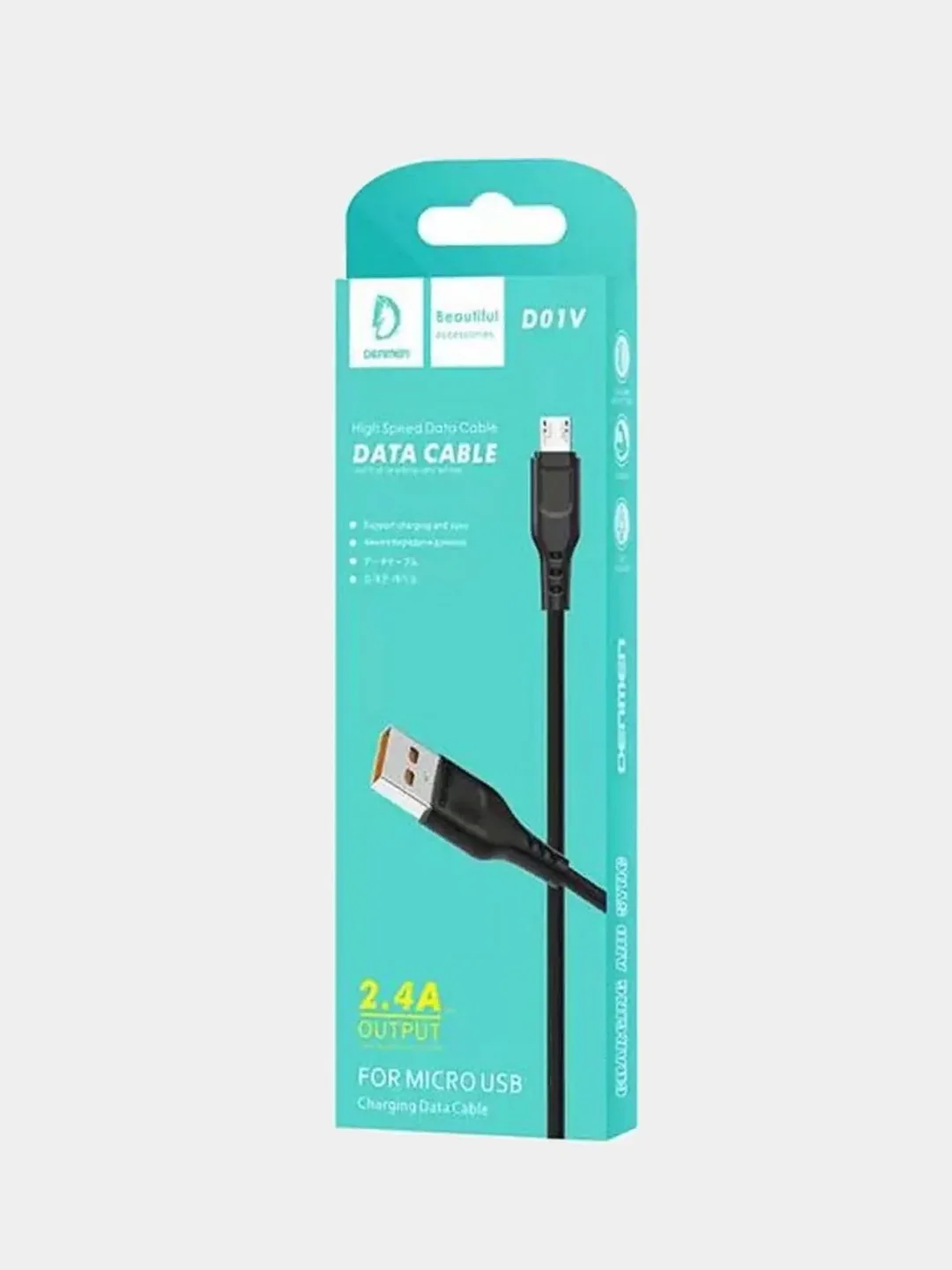 Черный дата-кабель Denmen D06V Micro-USB, 1 метр, 2.4A, быстрая зарядка микро для Android, черный
