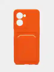 Оранжевый чехол для Realme C33 (Реалми С33), с карманом для карт, прозрачный