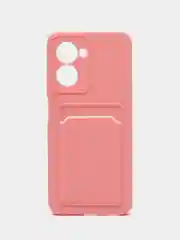 Розовый чехол для Realme C33 (Реалми С33), с карманом для карт, прозрачный