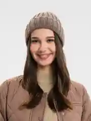 Коричневый шапка женская Hippy без подклада, с отворотом, весна-осень