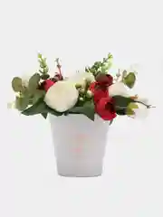 Белый искусственные цветы пионы, готовая композиция в кашпо