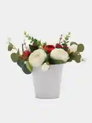 Белый искусственные цветы пионы, готовая композиция в кашпо