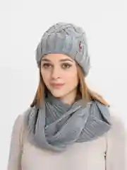 Серый комплект шапка+ снуд на флисе Эмилия