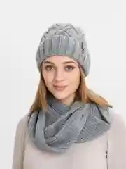 Серый комплект шапка+ снуд на флисе Эмилия