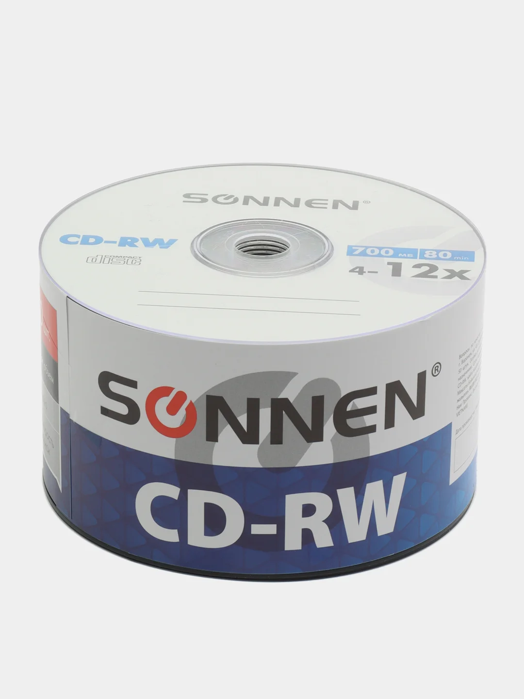 Диски CD-RW SONNEN 700Mb 4-12x Bulk (термоусадка без шпиля) КОМПЛЕКТ 50шт, 512578