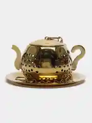 Золотой ситечко для заваривания чая "Чайник", с блюдцем-подставкой