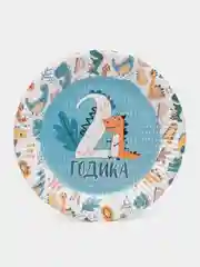 Тарелка бумажная "2 годика", набор 6 штук