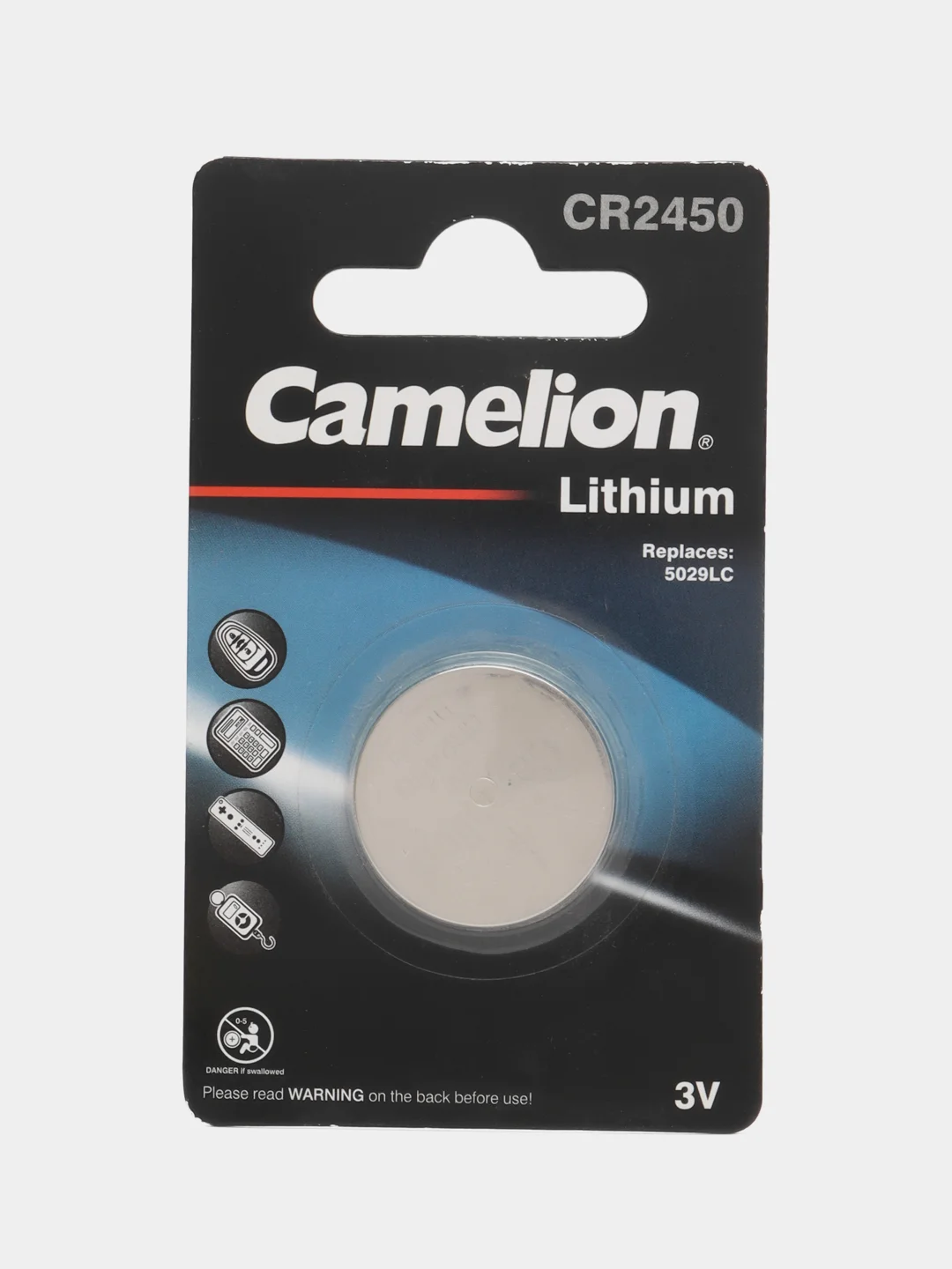 Батарейка литиевая Camelion CR 2450 BP1B, 3В, круглая "таблетка" 5029LC