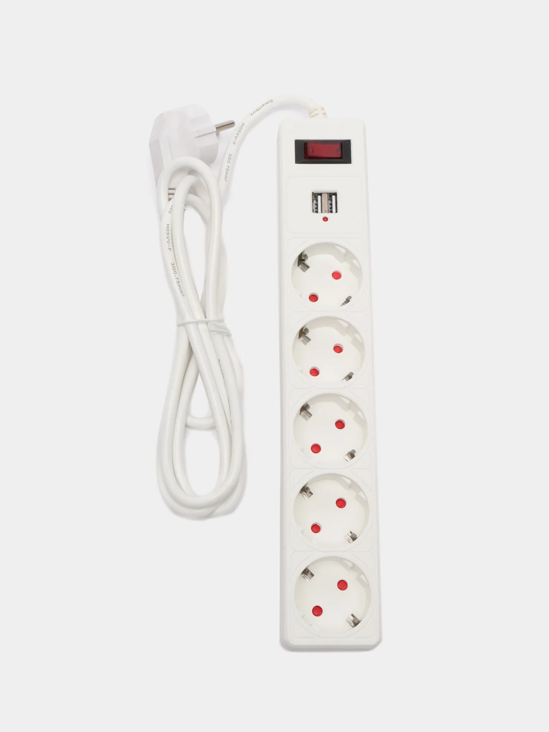 Белый сетевой фильтр Smartbuy SBSP-18U-W, 5 розеток, 2 USB, 1,8 м