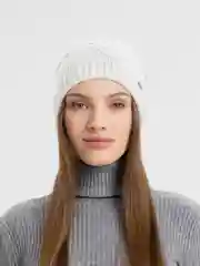 Белый шапка женская  Колосок, бини вязаная на флисе, зима-осень
