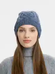Индиго шапка женская  Колосок, бини вязаная на флисе, зима-осень