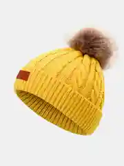 Желтый детская шапка со съемным помпоном из меха