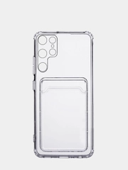 Силиконовый чехол для Samsung Galaxy S22 Ultra (Самсунг С22 ультра) с карманом, прозрачный