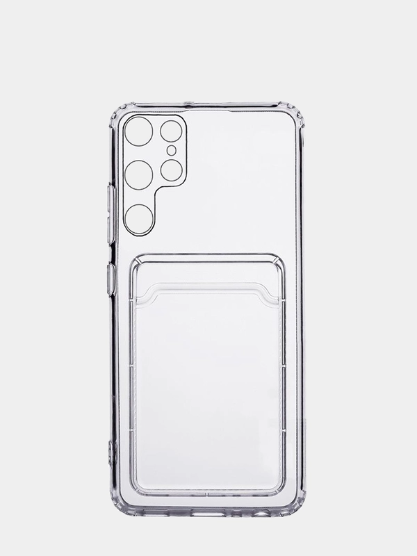 Силиконовый чехол для Samsung Galaxy S22 Ultra (Самсунг С22 ультра) с карманом, прозрачный
