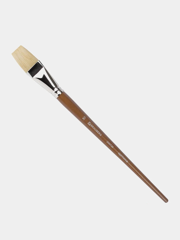Кисть художественная профессиональная BRAUBERG ART "CLASSIC", щетина, плоская, № 30, длинная ручка, 200726