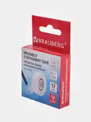 Клейкая лента 12 мм х 33 м НЕВИДИМАЯ, BRAUBERG, матовая, европодвес, 227256