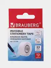 Клейкая лента 12 мм х 33 м НЕВИДИМАЯ, BRAUBERG, матовая, европодвес, 227256