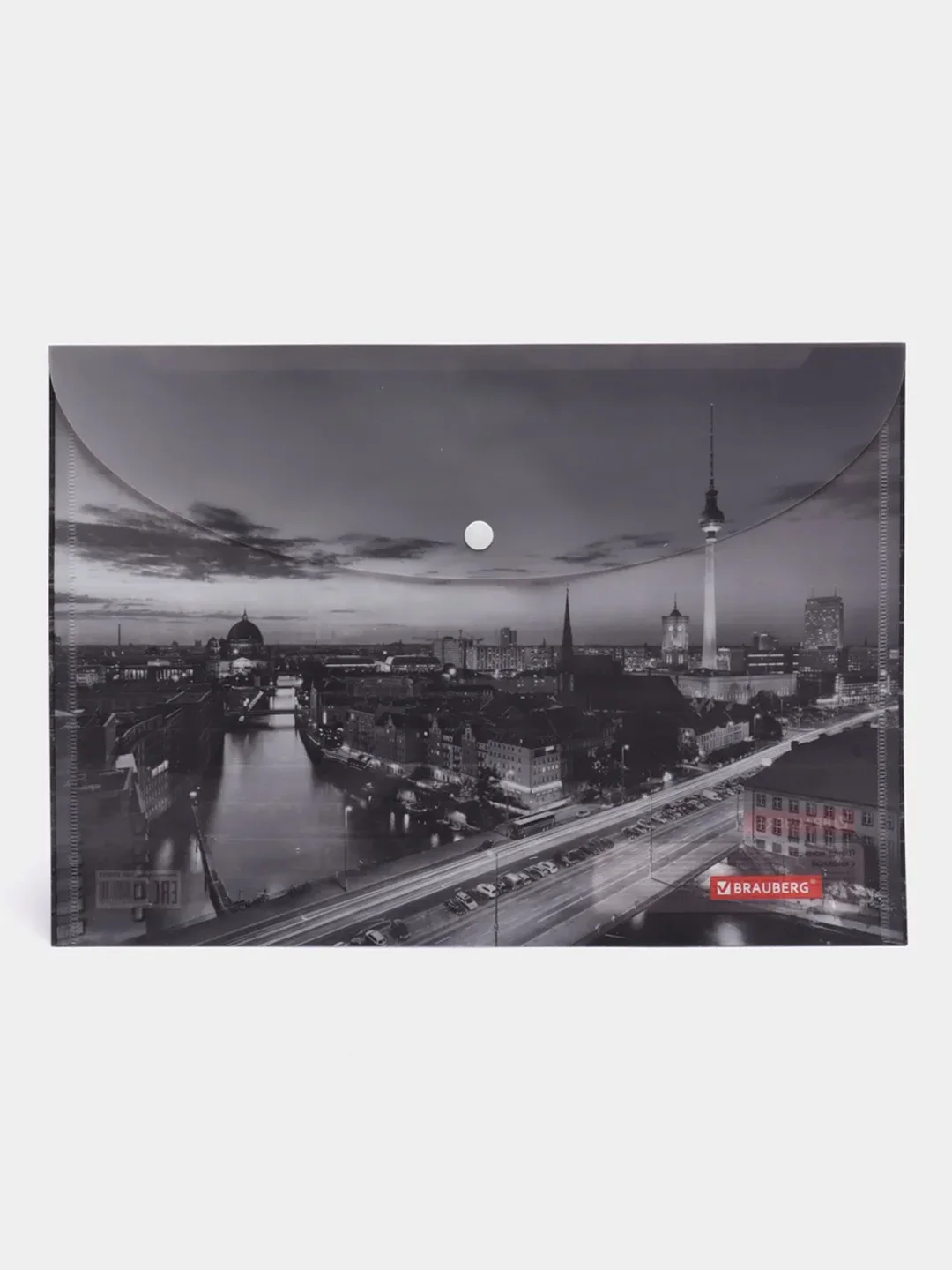 Папка-конверт с кнопкой BRAUBERG "NIGHT CITY", А4, 160 мкм, цветная печать