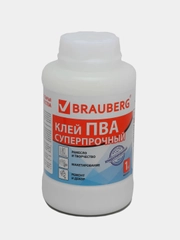 Клей ПВА BRAUBERG, 1 кг, суперпрочный (керамика, тканькожа дерево, бумага, картон), 600984