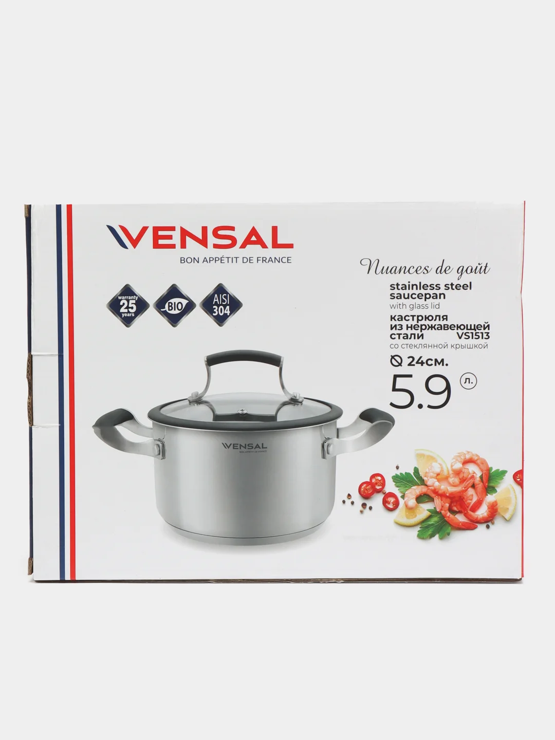 Кастрюля с крышкой Vensal Nuances de got VS1513 из нержавеющей стали 5,9л (24см)