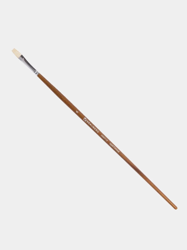 Кисть худ. проф. BRAUBERG ART CLASSIC, щетина, плоская, № 6, длинная ручка, 200715
