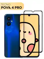 Защитное стекло КАРТОФАН, для Tecno Pova 4 Pro, с олеофобным покрытием и черной рамкой