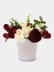 Красный искусственные цветы пионы, готовая композиция в кашпо