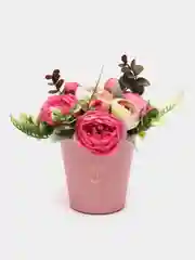 Тёмно-розовый искусственные цветы пионы, готовая композиция в кашпо