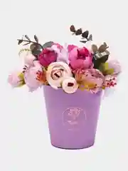 Сиреневый искусственные цветы пионы, готовая композиция в кашпо