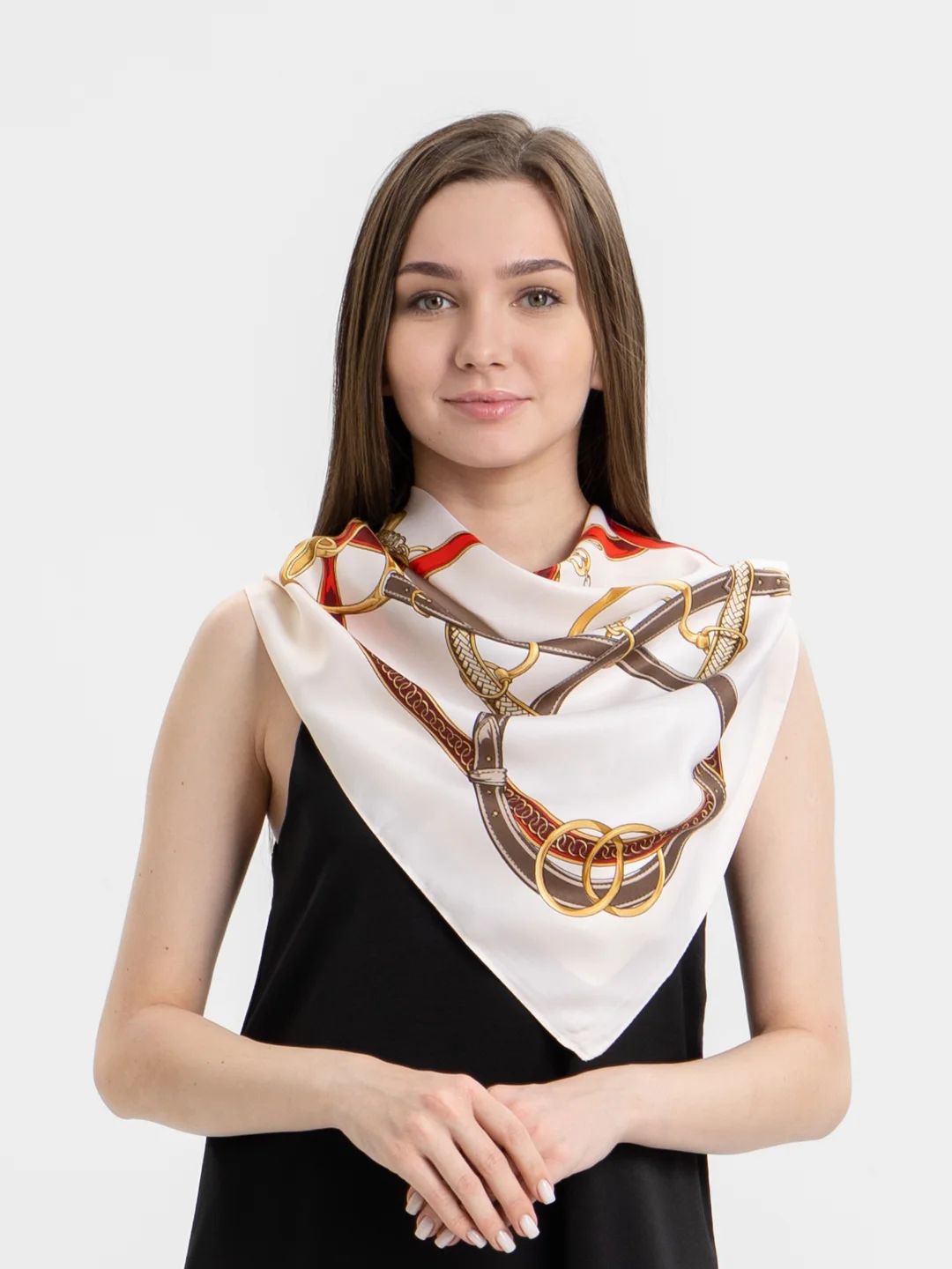 Белый женский платок из шелка, 90 х 90