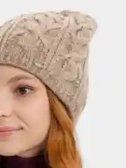 Бежевый шапка женская  Колосок, бини вязаная на флисе, зима-осень