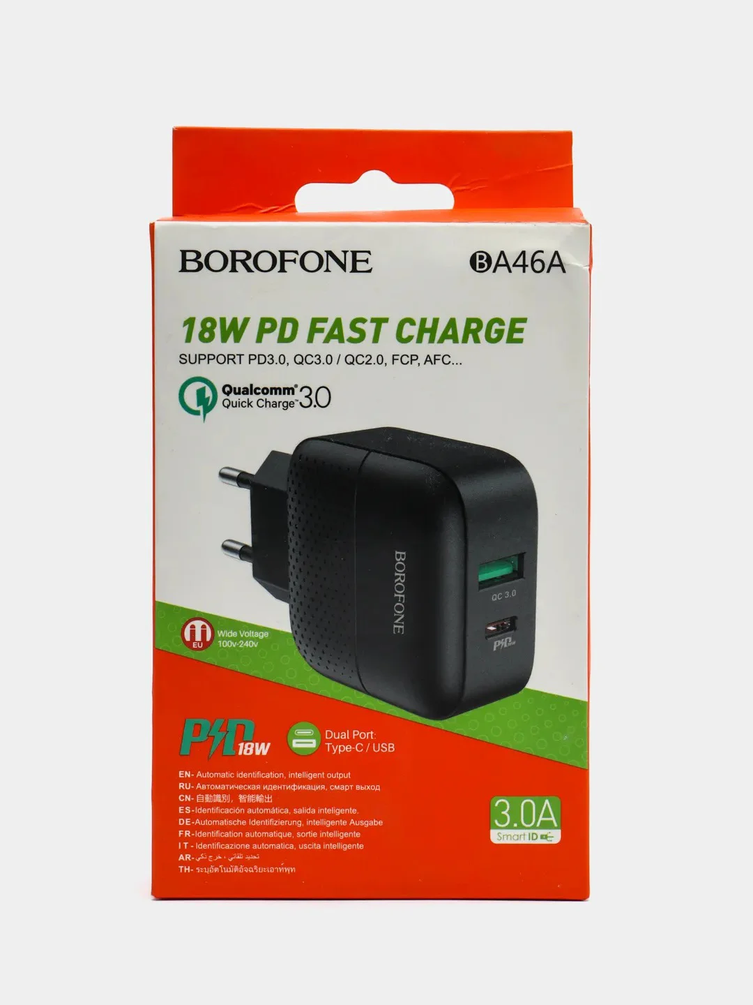 Белый зарядное устройство Borofone BA46A USB + Type-C PD (быстрая зарядка 3.0, 3A, 18W)