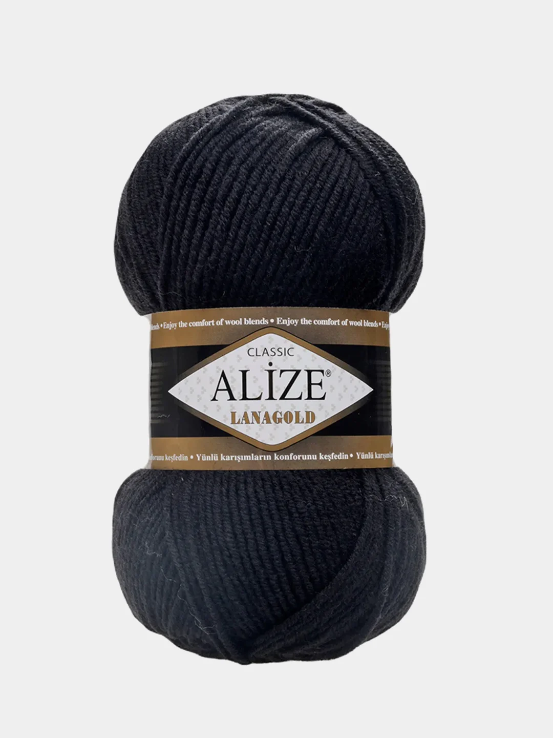 Черный пряжа Alize Lanagold, 49% шерсть, 51% акрил, 100 г, 240 м