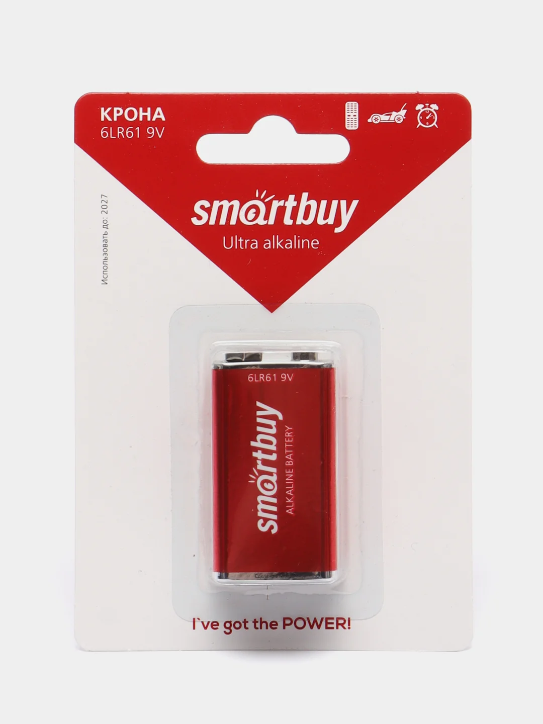 Батарейка алкалиновая SmartBuy Ultra Alkaline 6LR61, 6LF22 Крона 9В, 1 штука