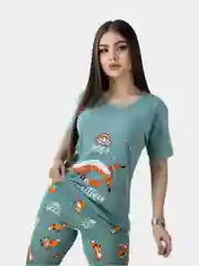 Бирюзовый пижама для дома женская, комплект: футболка и брюки, 100% хлопок, размеры 46-66