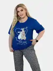 Синий пижама для дома женская, комплект: футболка и брюки, 100% хлопок, размеры 46-66