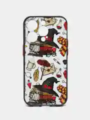 Тёмно-бордовый чехол с ярким рисунком на Apple iPhone 14 Pro (Айфон 14 Про)