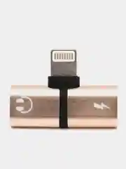 Золотой переходник-разветвитель Lightning для зарядки и наушников