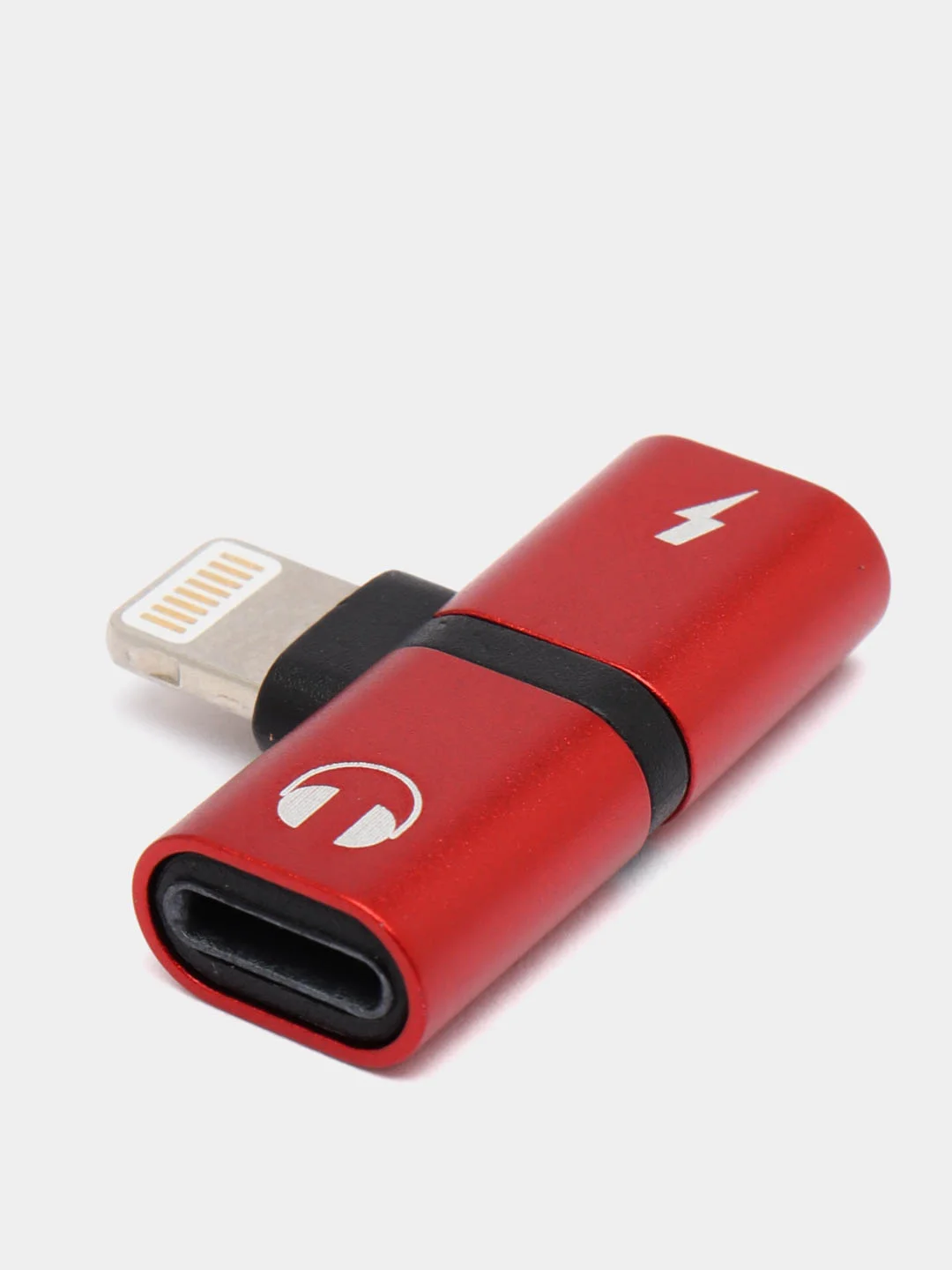Красный переходник-разветвитель Lightning для зарядки и наушников