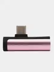 Розовый переходник разветвитель для зарядки и наушников Type-C 2 в 1