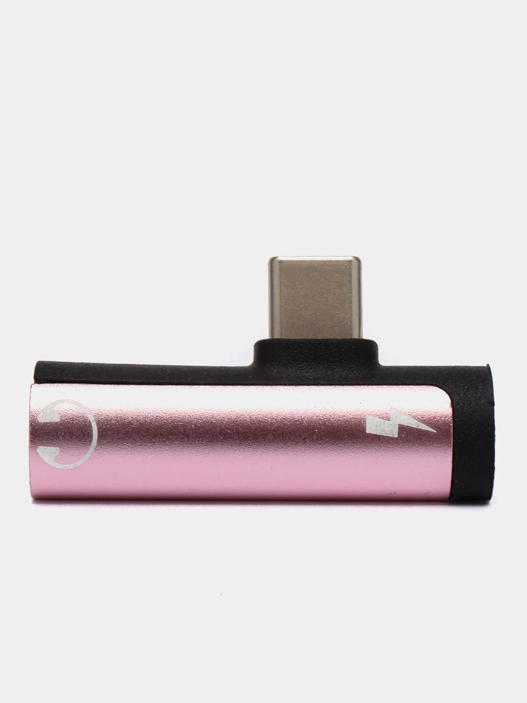 Розовый переходник разветвитель для зарядки и наушников Type-C 2 в 1