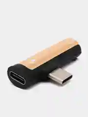 Золотой переходник разветвитель для зарядки и наушников Type-C 2 в 1