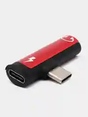 Красный переходник разветвитель для зарядки и наушников Type-C 2 в 1