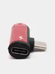 Красный переходник разветвитель для зарядки и наушников Type-C 2 в 1