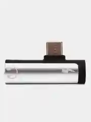 Серебряный переходник разветвитель для зарядки и наушников Type-C 2 в 1