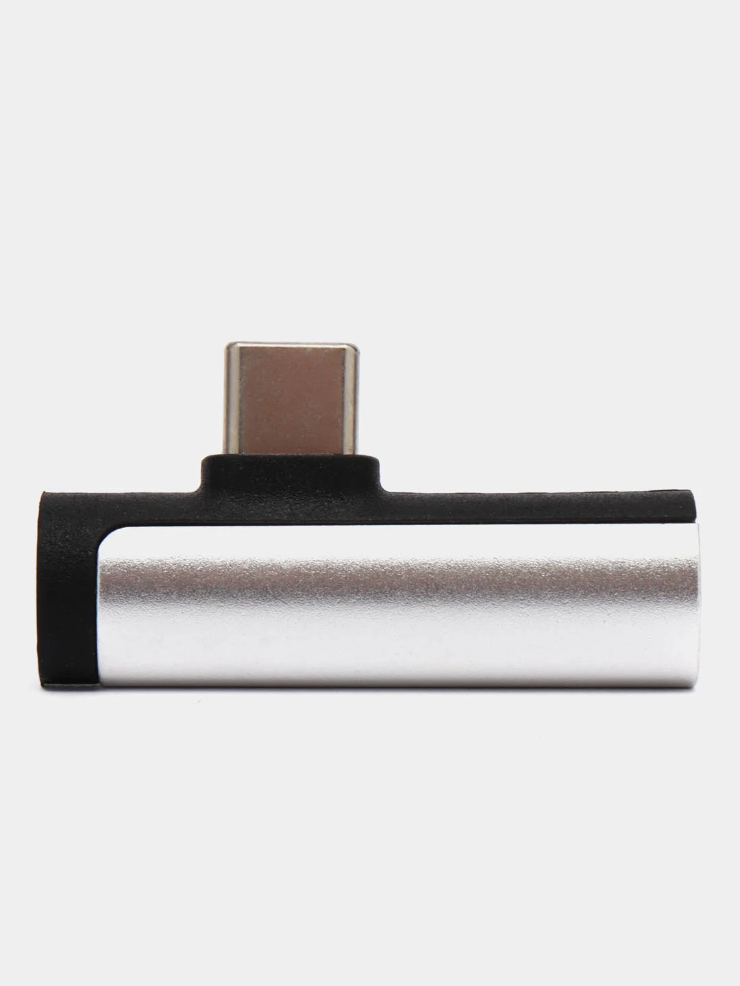 Серебряный переходник разветвитель для зарядки и наушников Type-C 2 в 1