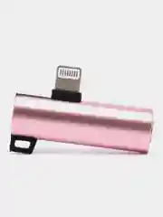 Розовый переходник разветвитель для зарядки и наушников Lighning для устройств Apple iPhone